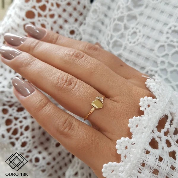 Anel Coração Ouro 18k