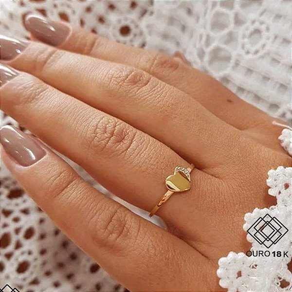 Anel Coração Ouro 18k