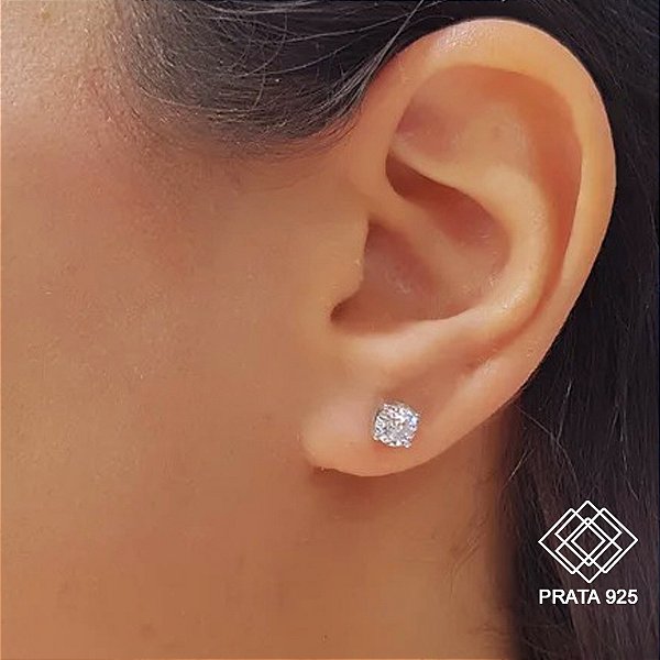 Brinco Solitário Prata 925 Zircônia