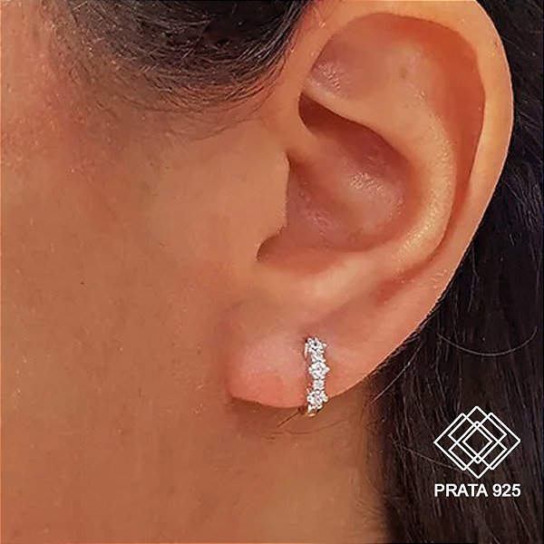 Brinco Argola Prata 925 Zircônias