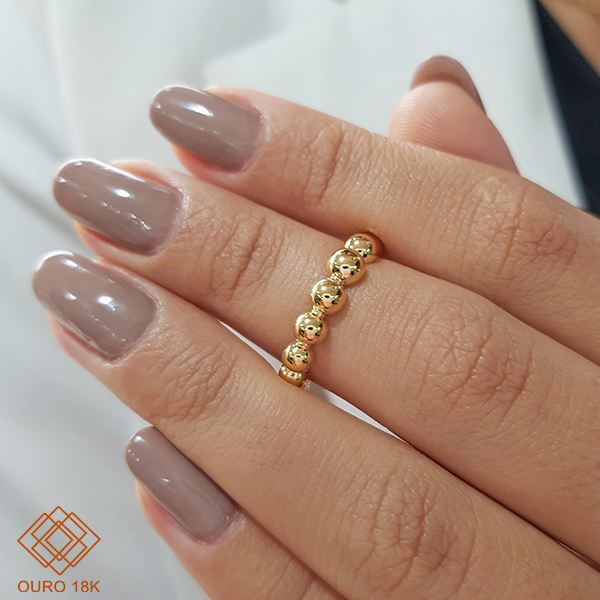 Anel Esferas Falange Ouro 18k