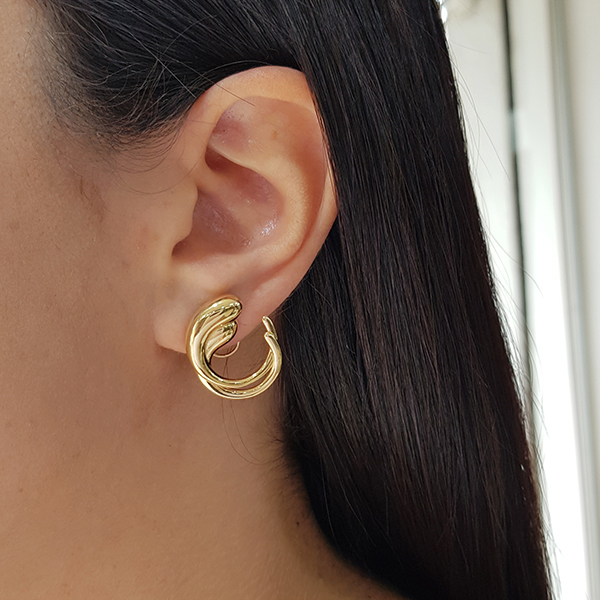 Brinco Meia Argola Dupla Ouro 18k