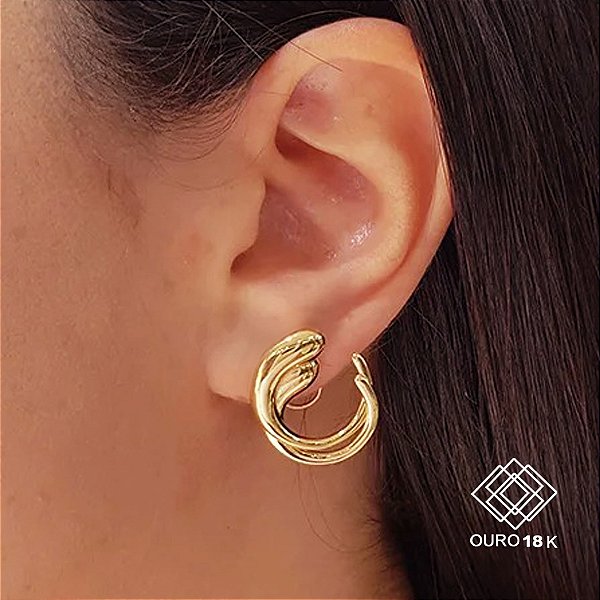 Brinco Meia Argola Dupla Ouro 18k