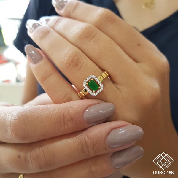 Anel Ouro 18k Zircônia Verde