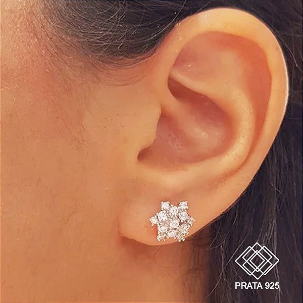 Brinco Chuveiro Prata 925 Zircônias