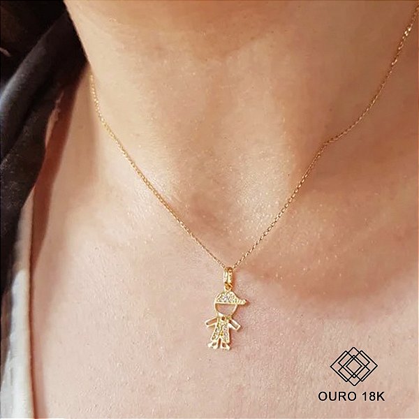 Pingente Menino Ouro 18k Zircônia