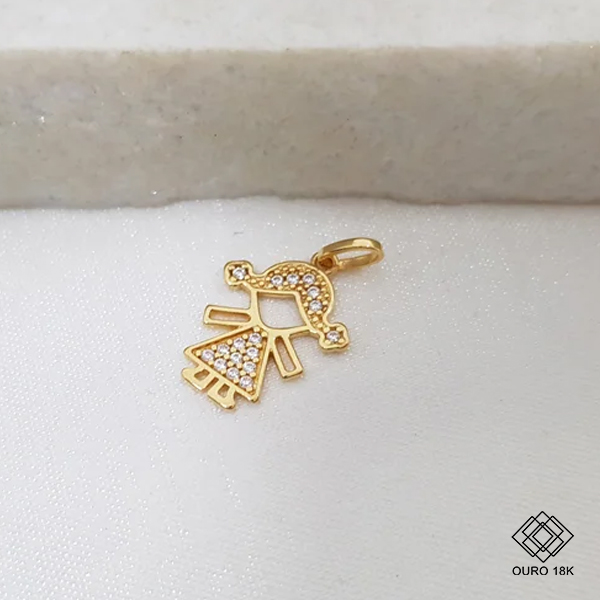Pingente Menina Ouro 18k Zircônia