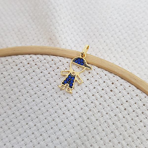 Pingente Menino Ouro 18k Zircônia Azul