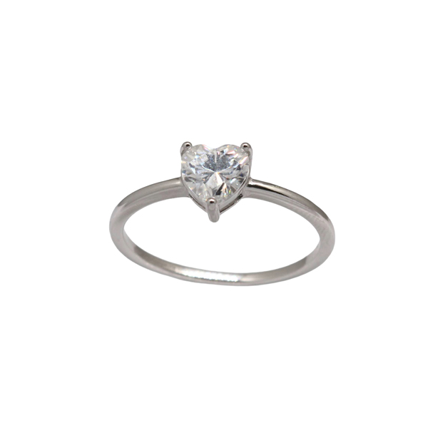 Anel Solitário Coração Prata 925 Moissanite