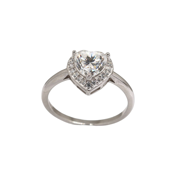 Anel Coração Prata 925 Moissanite