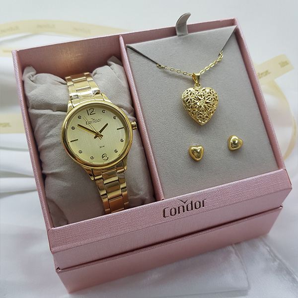 Kit Relógio Condor Feminino Dourado Co2035nzr/k4x