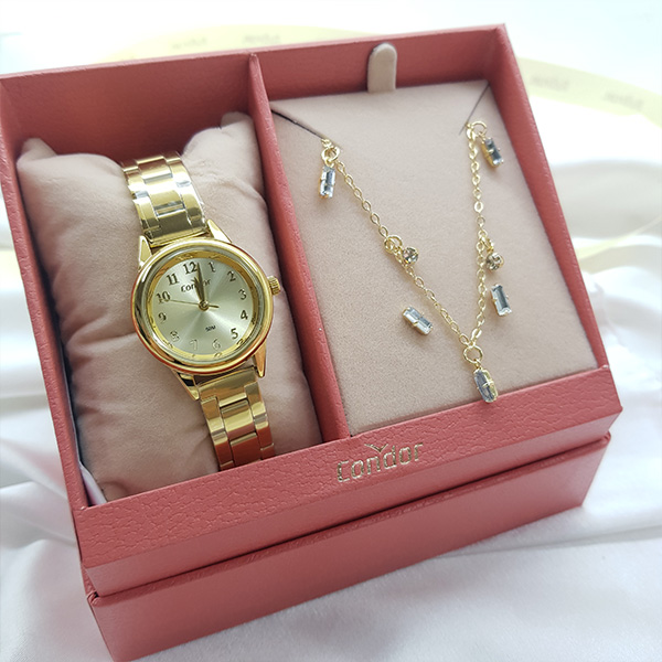 Kit Relógio Condor Feminino Dourado Co2035oah/k4x