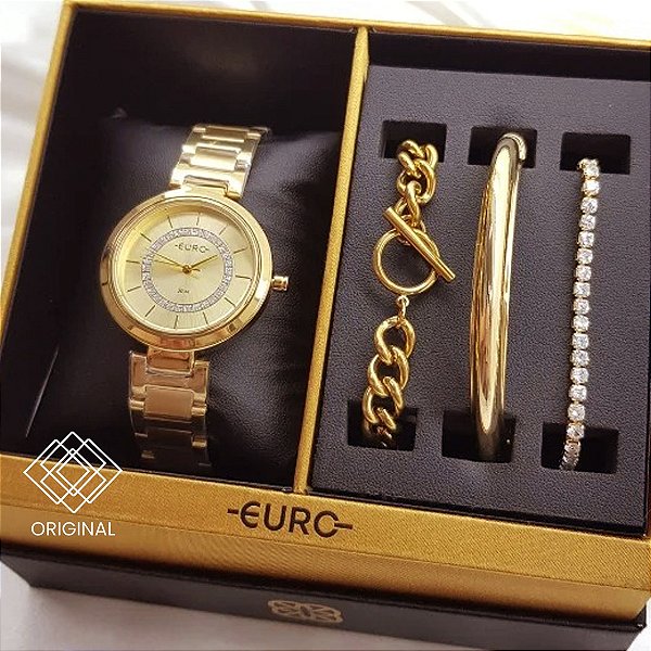 Kit Relógio Euro Feminino Soul Dourado Eu2035zca/k4d