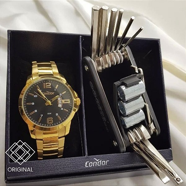 Kit Relógio Condor Masculino Dourado Co2115ncs/k4p