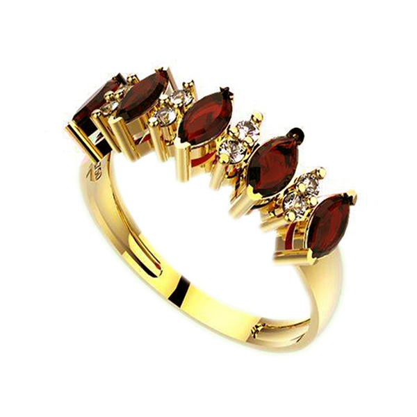 Anel Navete Ouro 18k Rubi e Diamante