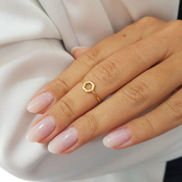 Anel Falange Hexagonal Ouro 18k