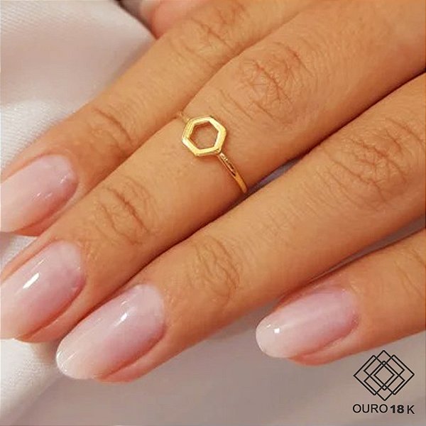 Anel Falange Hexagonal Ouro 18k