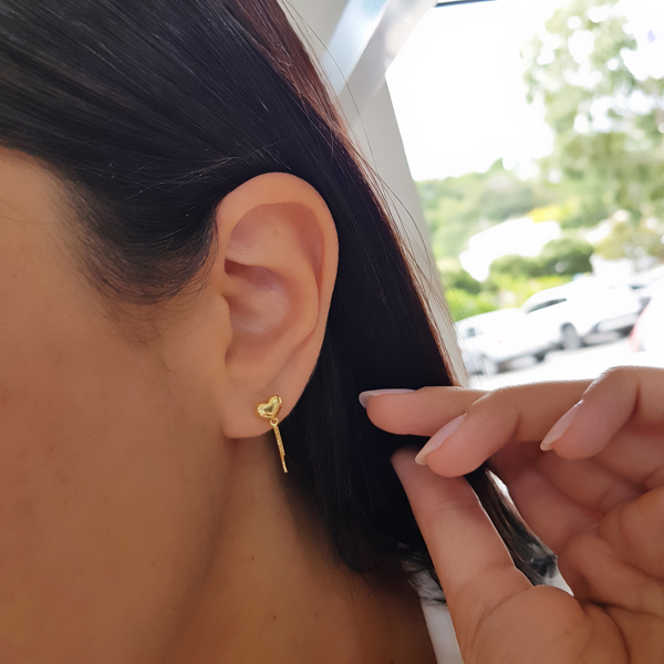 Brinco Coração Fio Veneziano Ouro 18k
