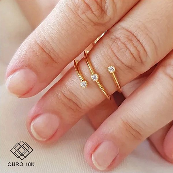 Anel Falange 3 Aros em Ouro 18k e Diamante Laboratório