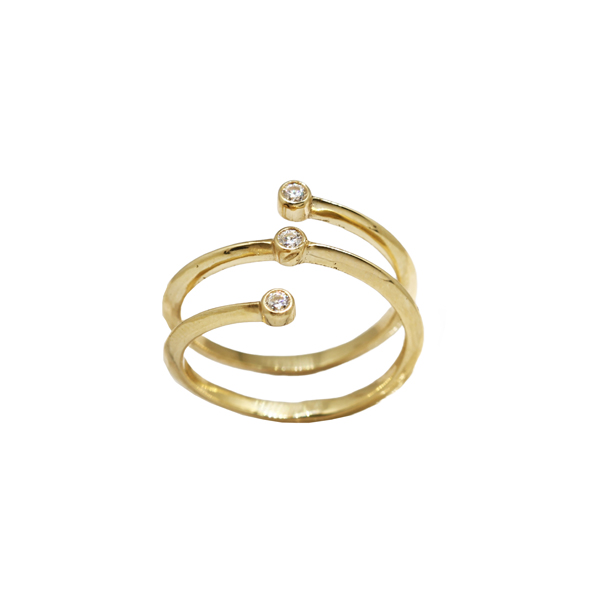 Anel Falange 3 Aros em Ouro 18k e Moissanite