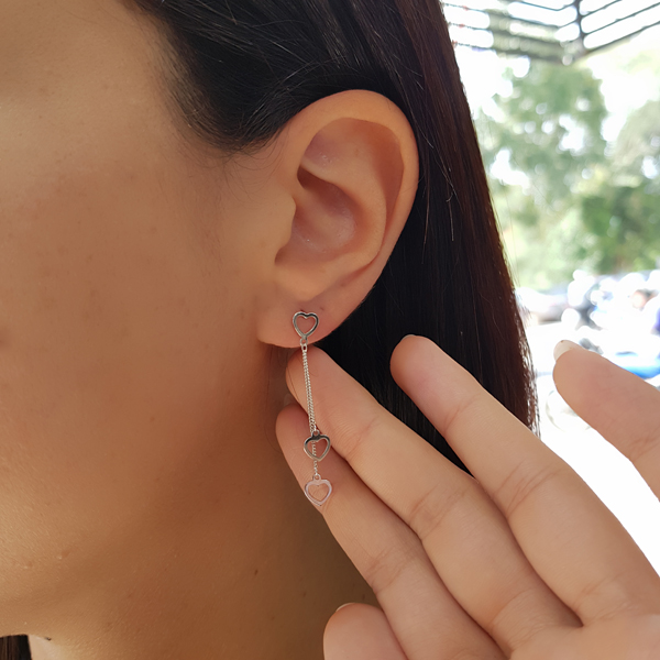 Brinco Franja Corações em Prata 925