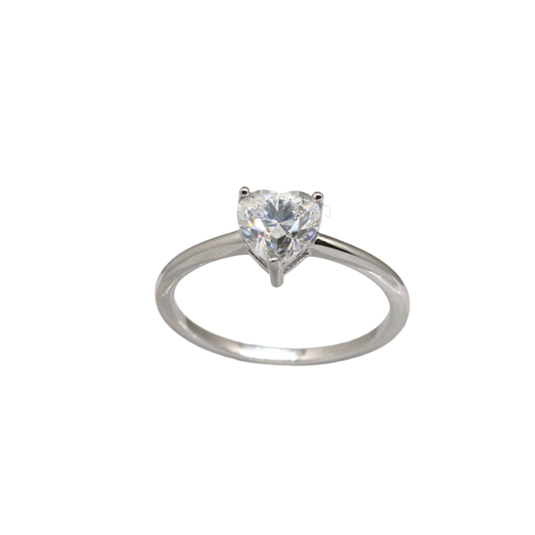 Anel Solitário Coração Prata 925 Moissanite