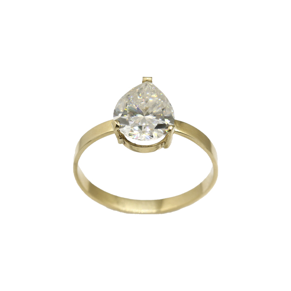 Anel Solitário Gota Ouro 18k e Moissanite