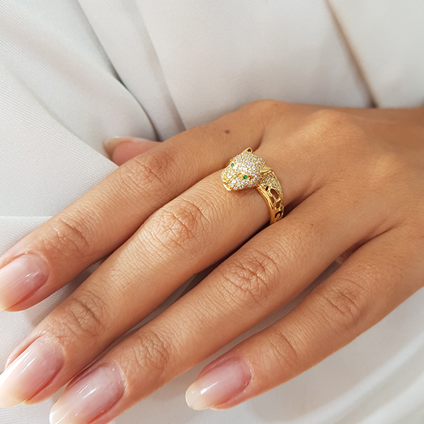 Anel Pantera em Ouro 18k Zircônias