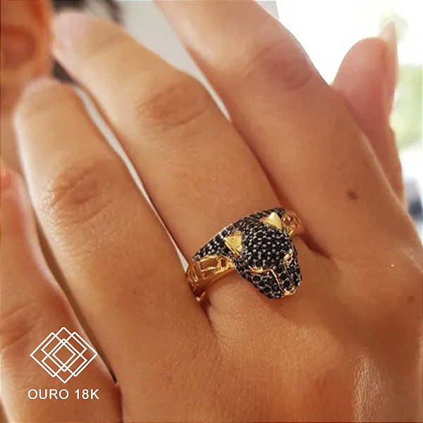 Anel Pantera em Ouro 18k e Zircônias