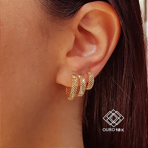Kit 3 Pares Brinco Argola Ouro 18k