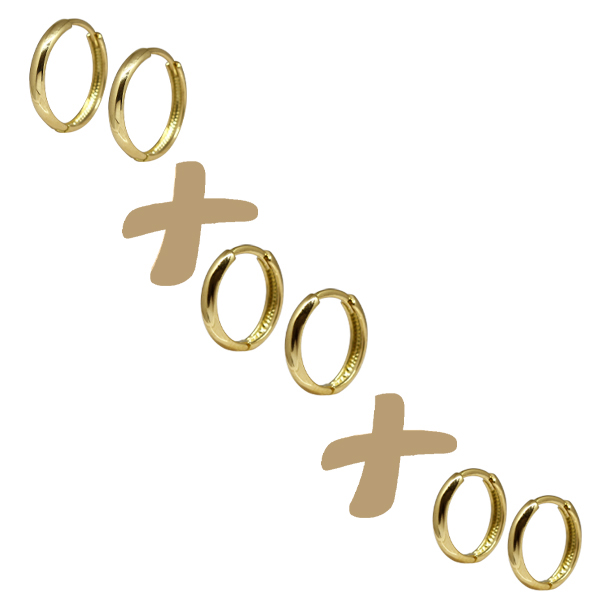Kit 3 Pares Brinco Argola Ouro 18k