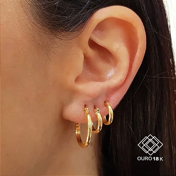 Kit 3 Pares Brinco Argola Ouro 18k