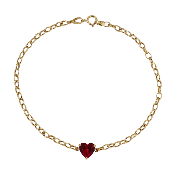Pulseira Coração Zircônia Vermelha Ouro 18k