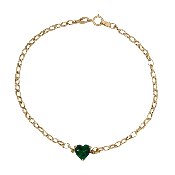 Pulseira Coração Zircônia Verde Ouro 18k