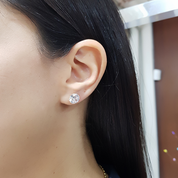 Brinco Ponto de Luz 9mm Ouro 18k Zircônia