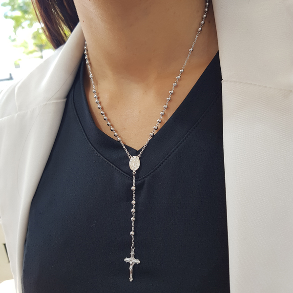 Gargantilha Terço Nossa Senhora das Graças em Prata 925