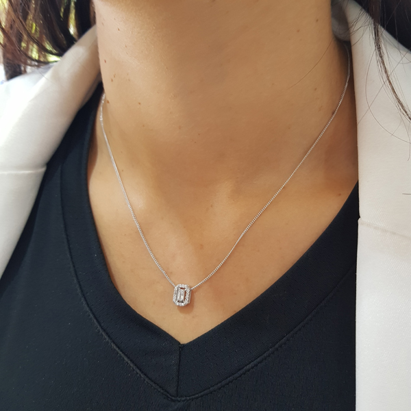Gargantilha Ponto de Luz Baguete em Prata 925