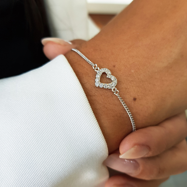 Pulseira Coração Prata 925 Zircônias