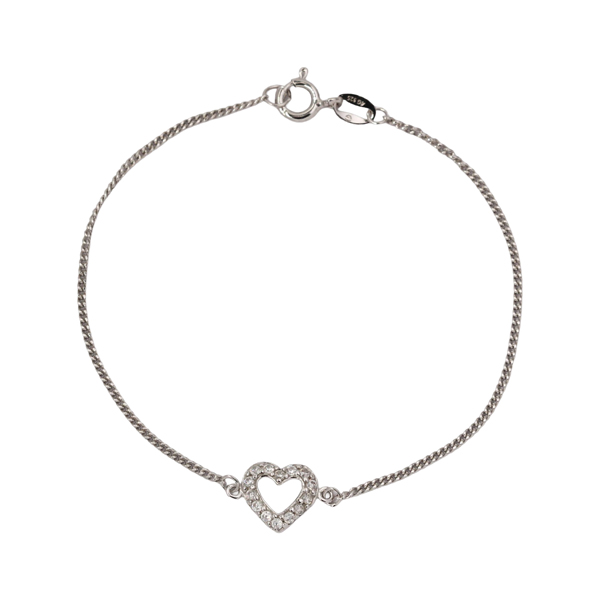 Pulseira Coração Prata 925 Zircônias