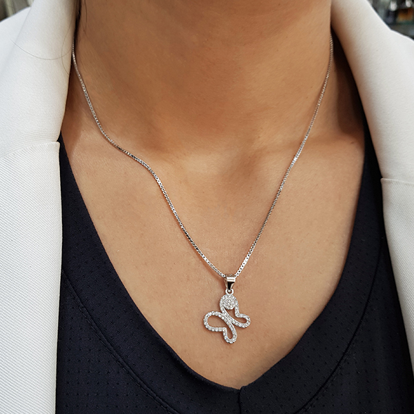 Kit Cordão e Pingente Borboleta em Prata 925