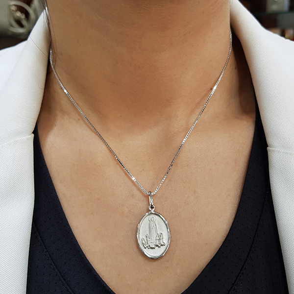 Kit Cordão e Pingente Nossa Senhora de Fátima Prata 925