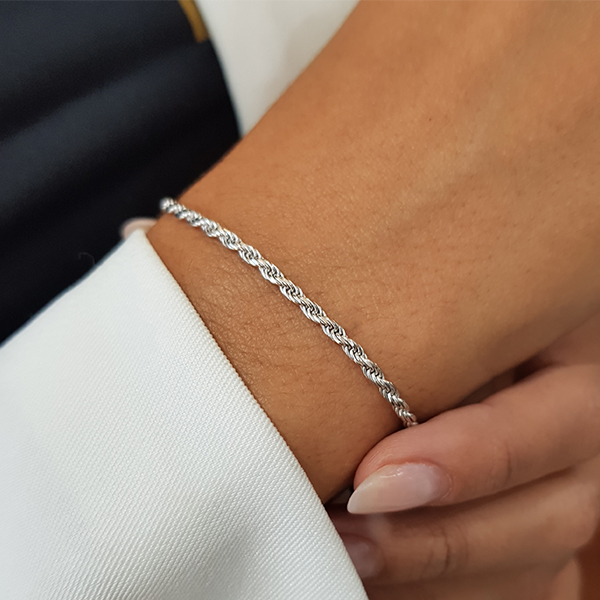 Pulseira Cabo de Aço em Prata 925