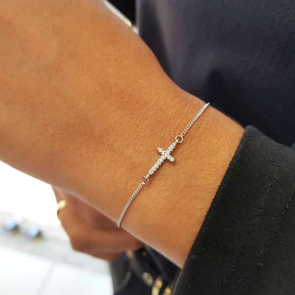 Pulseira Cruz em Prata 925 e Zircônias