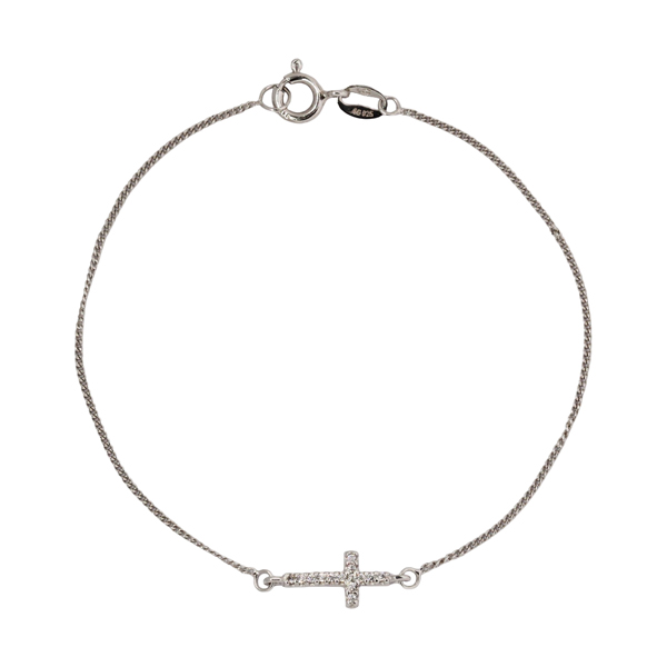 Pulseira Cruz em Prata 925 e Zircônias