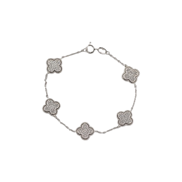 Pulseira Trevo Quatro Folhas em Prata 925 e Zircônias