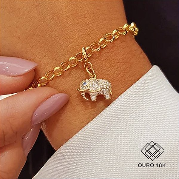Pulseira Berloque Elefante em Ouro 18k