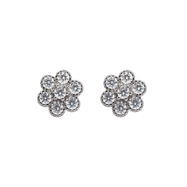 Brinco Flor em Prata 925 e Moissanite