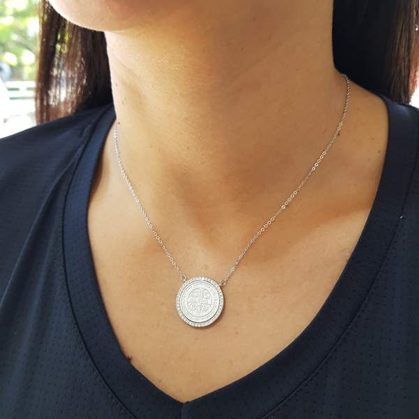 Gargantilha Medalha São Bento Prata 925