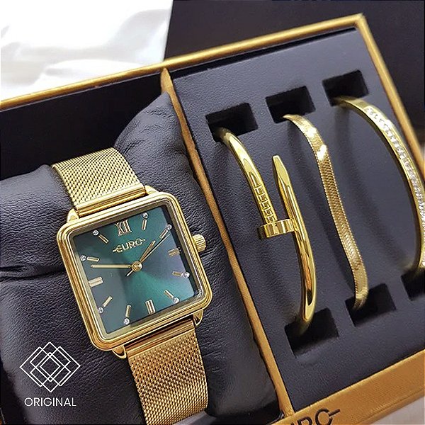 Kit Relógio Euro Feminino Dourado Eu2035zcc/k4k