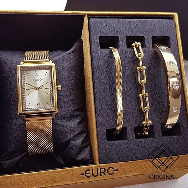 Kit Relógio Euro Feminino Dourado Eu2035zch/k4d